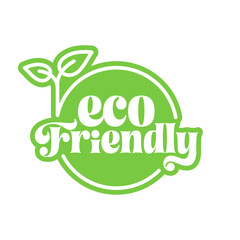 Eco friendly badge stamp. Eco friendly logo sticker with leaf. Environmental conservation and ecological sustainability awareness design.