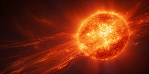 solar flare from the sun, radiant and fiery, solar prominences, dynamic loops of magnetic fields