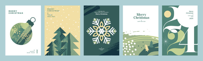 2024 Merry Christmas and Happy New Year greeting cards templates. Vector illustrations for background, greeting card, party invitation card, website banner, social media banner, marketing material.