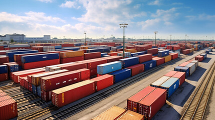 Shipping Containers Arriving at a Rail Yard, Logistics