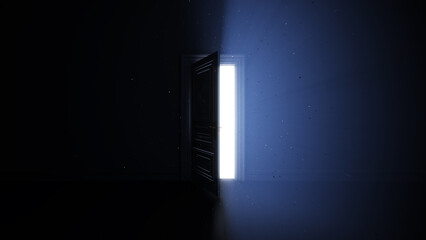 Door opening to the bright light. Abstract image of a portal, hope, freedom, future