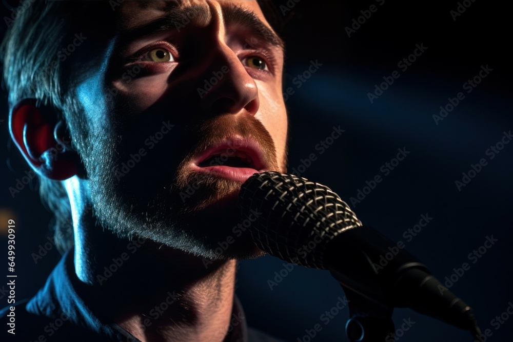 Poster a man is shown holding a microphone in his hand. this image can be used for various purposes such as