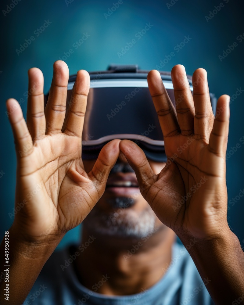 Aufkleber a man is pictured wearing a virtual reality headset. this image can be used to illustrate the concep
