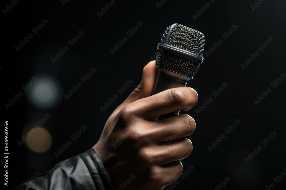 Aufkleber a person holding a microphone in their hand. this image can be used for various purposes, such as pr