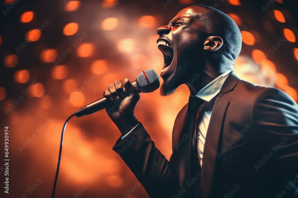Aufkleber a man dressed in a suit singing into a microphone. suitable for music-related projects and performan
