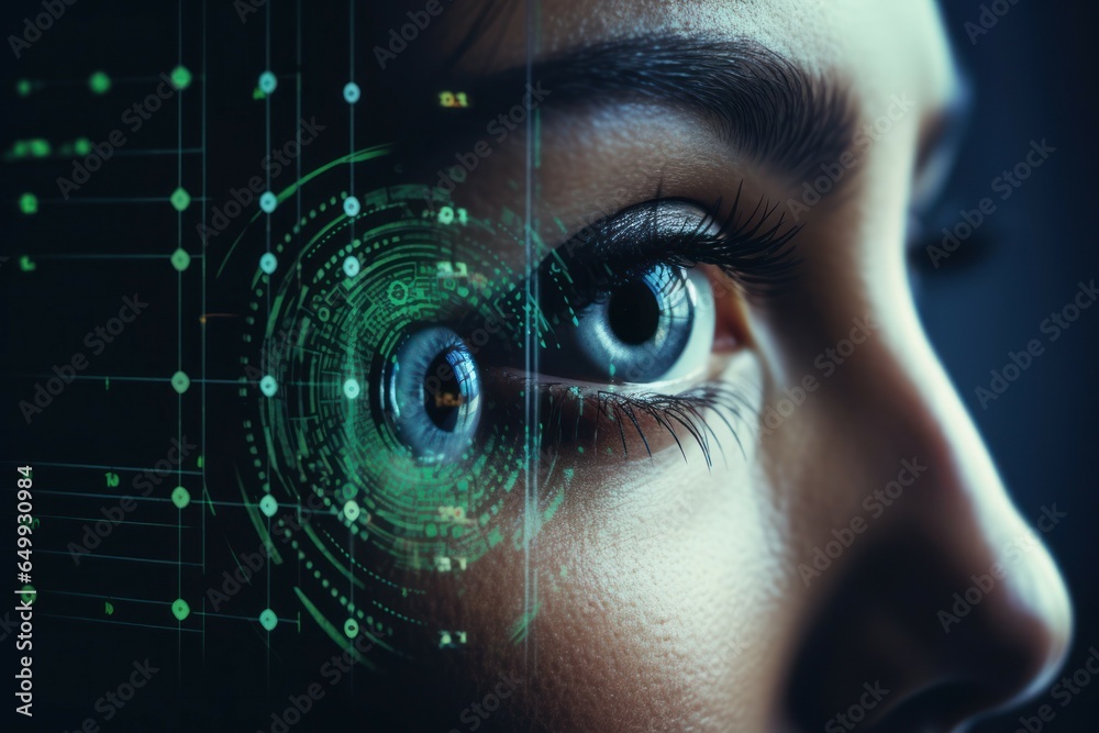 Leinwandbilder A close-up view of a person's eye with a futuristic design. This eye design can be used in various creative projects or for visualizing futuristic concepts.