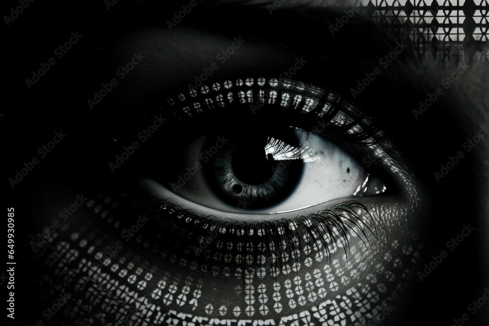 Poster a detailed close-up view of a person's eye. this image can be used to depict concepts related to vis