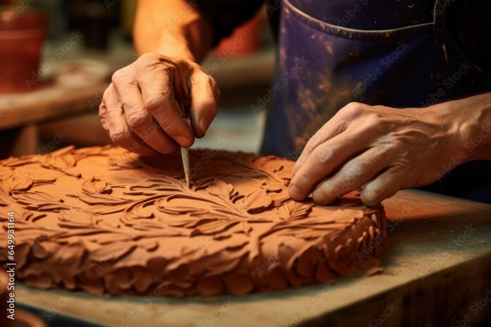 Poster A close-up shot of a person in the process of making a cake. This image can be used to showcase baking skills or as a visual aid for baking tutorials.