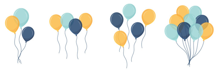 Ballons - Éléments vectoriels colorés éditables pour la fête et les célébrations diverses. Différentes compositions festives pour une fête d'enfant, un anniversaire ou un événement particulier - obrazy, fototapety, plakaty