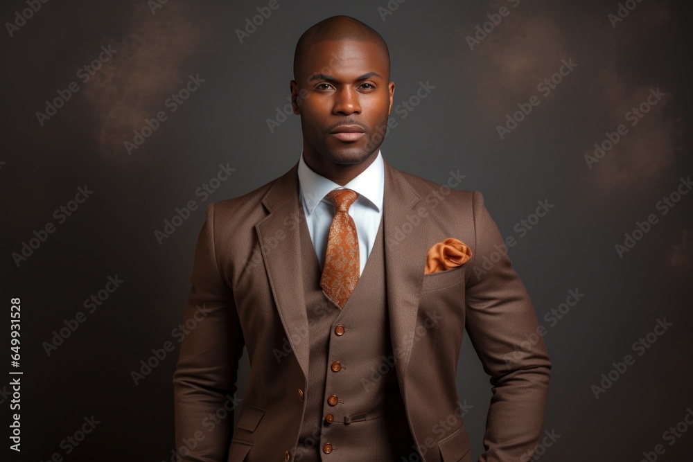 Poster a professional man wearing a suit and tie poses for a picture. suitable for business-related project
