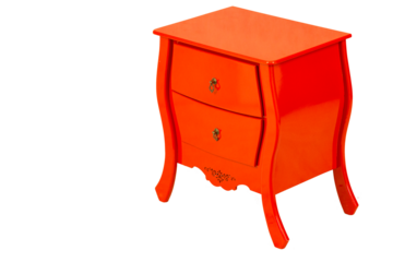 Criado Mudo de cor vermelha, duas gavetas com puxadores de metal. São Paulo, Brasil. 
Formato de arquivo png fundo transparente.