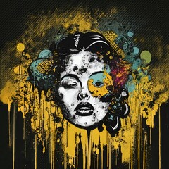 Graffiti woman head street urban wall painting art grunge dirty color concept