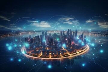 Concept of telecommunication and network connection technology fostering smart city and digital transformation. Generative AI