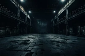 Poster Dilapidated Dark empty warehouse. Hall inside floor. Generate Ai © juliars