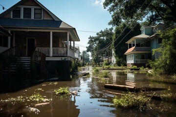 Fototapeta na wymiar Flooding in Mississippi neighborhoods as Pearl River rises on August 28, 2022. Generative AI