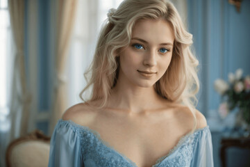 Fototapeta premium Midshot of a beautiful woman, french, 22 years old. Generative AI