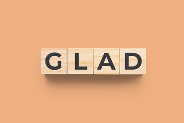 Glad wooden cubes on orange background