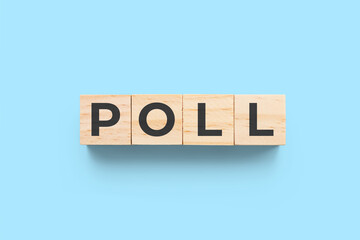 Poll wooden cubes on blue background