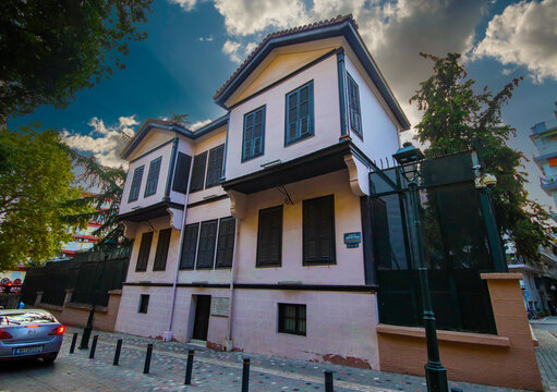 Thessaloniki, Greece - September 14, 2023: Exterior view of Ataturk Residence where Mustafa Kemal Ataturk, founder of Turkish Republic was born. His home is now a museum in Thessaloniki.