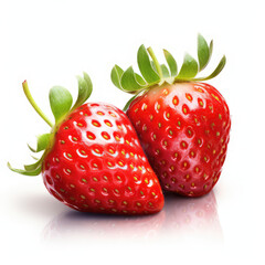 fotografia de fresas frescas y brillantes de color rojo intenso sobre fondo blanco