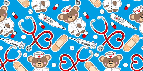 nurse doctor medical elements cartoon seamless background fabric textile