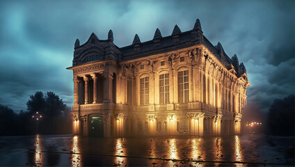 Vintage Stone Building in Cloudy Weather