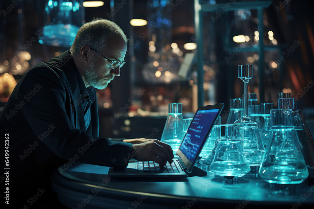Poster a scientist in a lab developing innovative technologies for carbon capture and storage. generative a