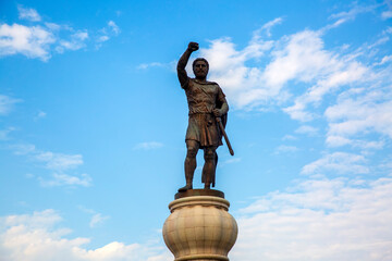 Skopje, North Macedonia - September 15, 2023,  Statue of Philip II in Skopje, North Macedonia