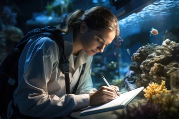 Foto auf Acrylglas A female marine biologist studying coral reefs, advocating for marine conservation. Generative Ai. © Sebastian