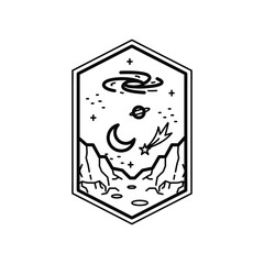 Space and galaxy monoline or line art style drawing