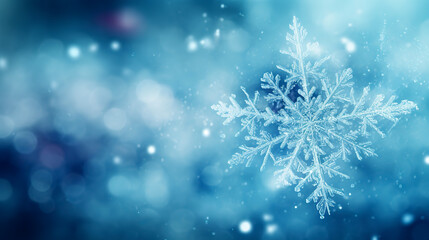 Elegant winter wallpaper featuring a frozen snowflake. Magic background of snowflakes. Winter background.