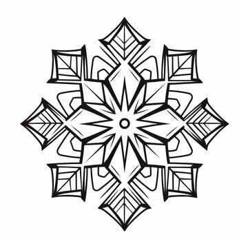 Snowflake for the winter season. Ink monochrome drawing. Free hand sketch illustration. Decorative snowball.