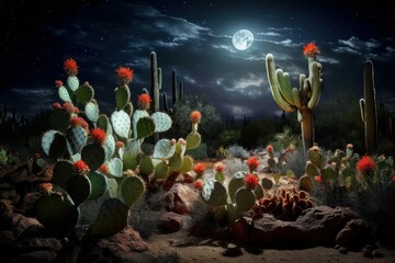 Vast Desert cactus night. Arizona space travel. Generate Ai - obrazy, fototapety, plakaty