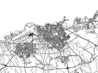 Vector road map of the city of  Jeju City in the South Korea with black roads on a white background.