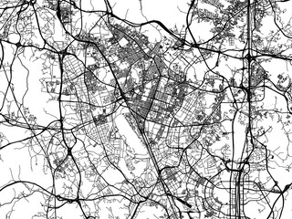 Vector road map of the city of  Suwon in the South Korea with black roads on a white background.