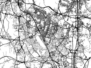 Obraz premium Vector road map of the city of Suwon in the South Korea with black roads on a white background.
