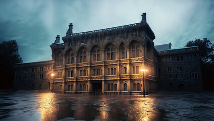 Vintage Stone Palace Building in Cloudy Weather