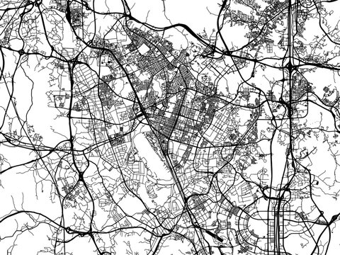 Vector road map of the city of  Suwon in the South Korea with black roads on a white background.