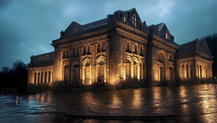 Ancient Stone Palace Building in Cloudy Weather