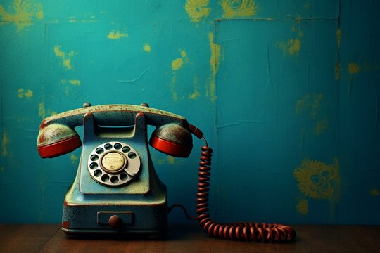 vintage telephone on vibrant textured surface. Generative AI