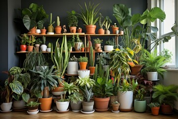 Soothing Different houseplants. Home cozy design. Generate Ai