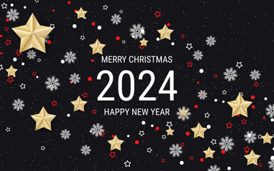 Fototapeta na wymiar Merry Christmas and Happy New Year 2024 party invitation banner, card, horizontal flyer, coupon vector template