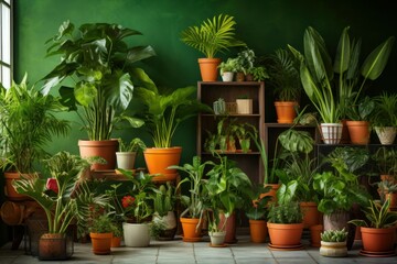 Fototapeta premium Different houseplants. Home cozy design. Generate Ai