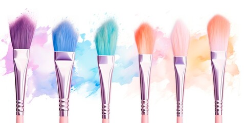 Paint brushes with watercolor colorful tones over white background