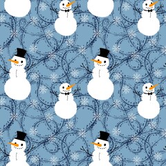 Christmas cartoon snowman seamless winter ice and gloves pattern for wrapping paper and fabrics and kids 