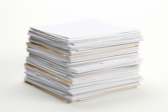 Stack of business documents on a white background. Generative AI