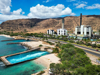 The West Coast of Oahu, Hawaii, at Electric Beach with the Kehe Point Oil Powered Generator...