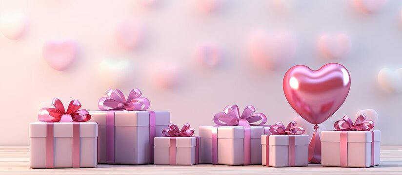 illustration of Valentine s Day decor with gift box love message and heart shaped balloon