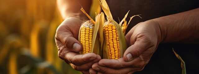 farmer hand holding corn