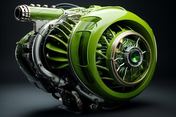 Futuristic eco-friendly engine or motor with advanced green technology. Generative AI